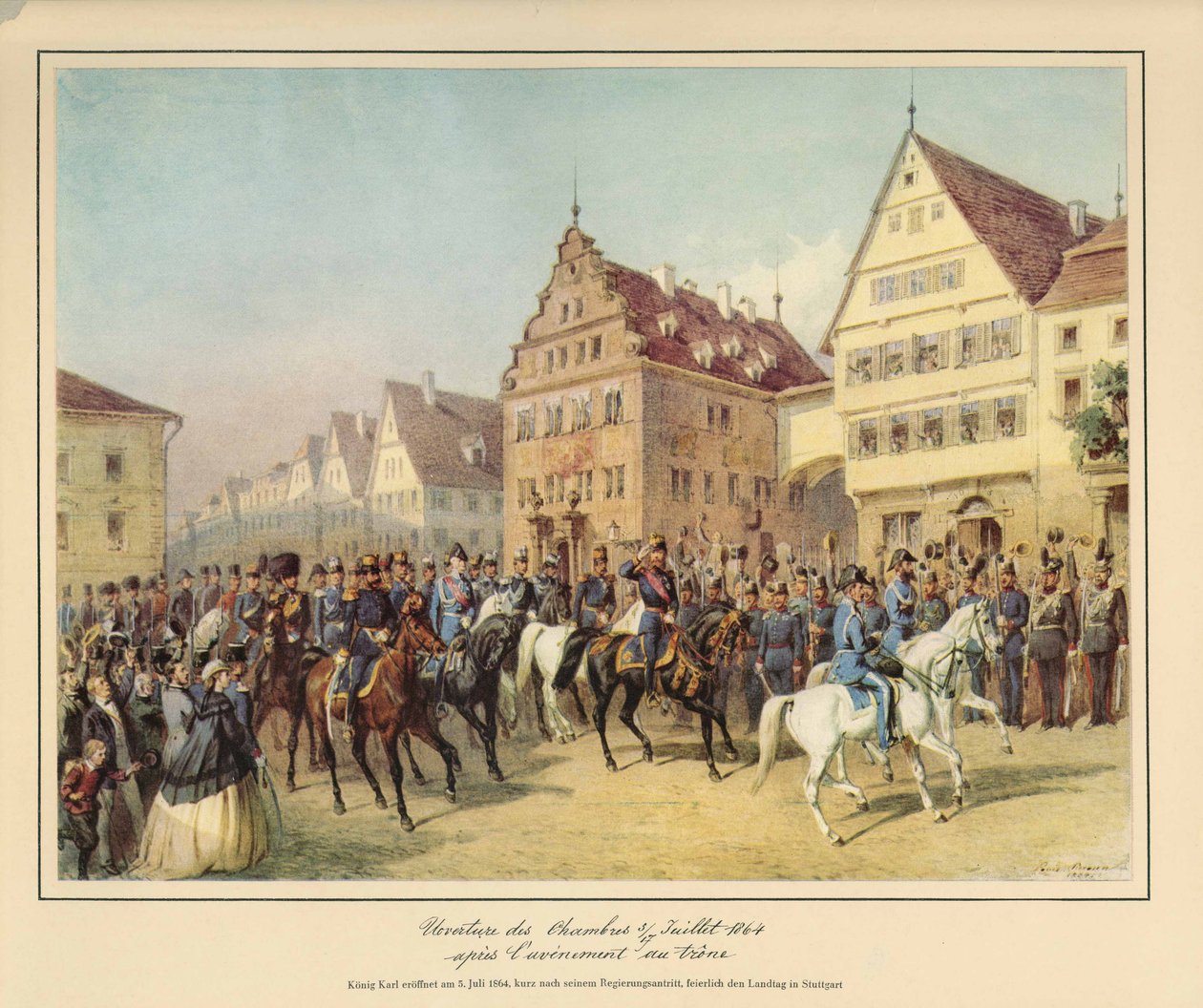 Inauguración solemne del parlamento por el rey Carlos de Württemberg - poco después de su ascenso al trono - el 5 de julio de 1864 de after Louis Braun