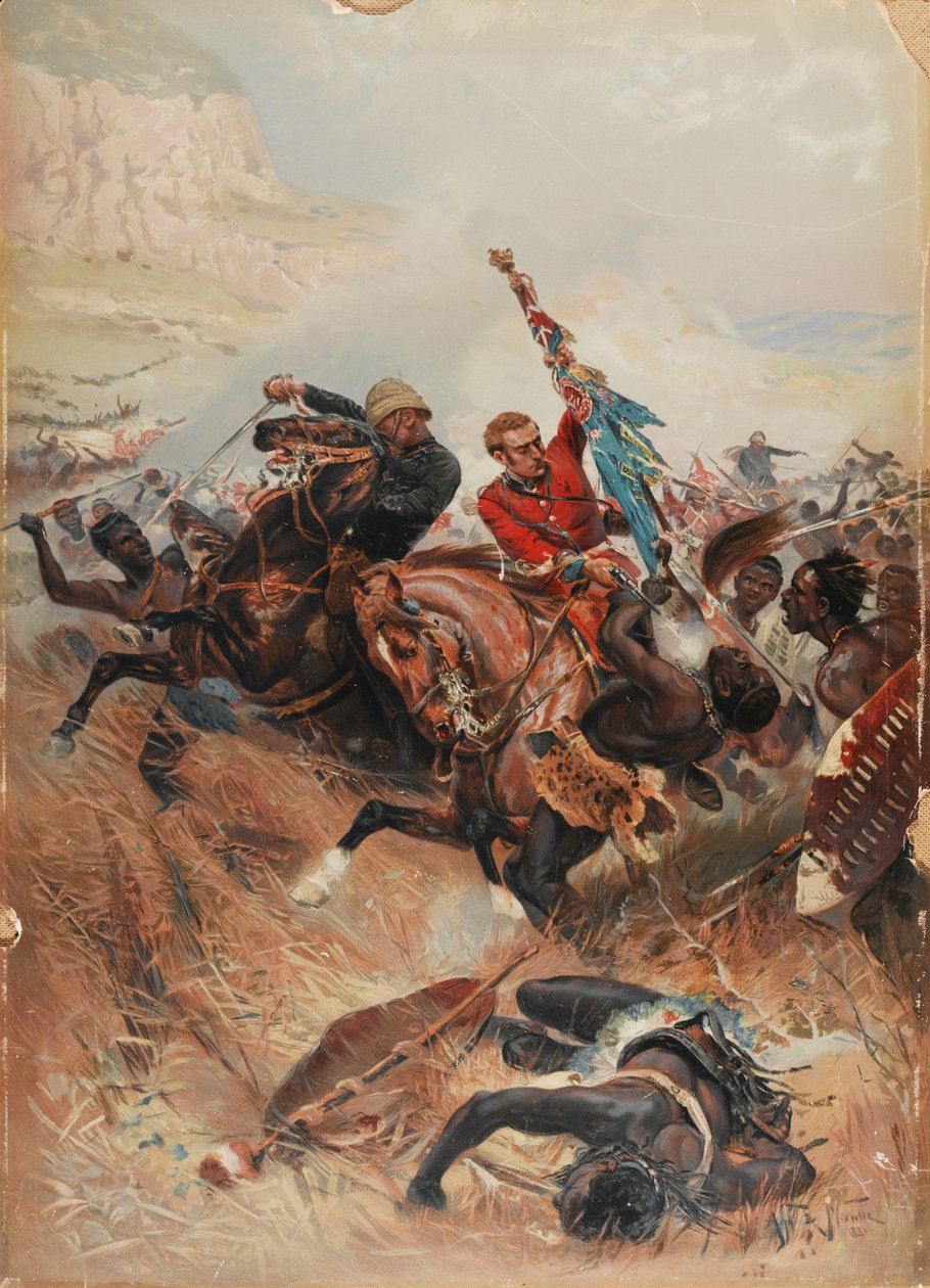 Los tenientes Melville y Coghill salvando los colores, Guerra Zulú de 1879, 1881 de after Alphonse Marie de Neuville