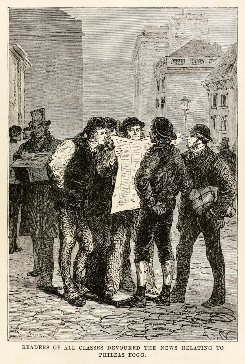 Lectores de todas las clases devoraron las noticias relacionadas con Phileas Fogg, de La vuelta al mundo en ochenta días de Julio Verne de after Alphonse Marie de Neuville