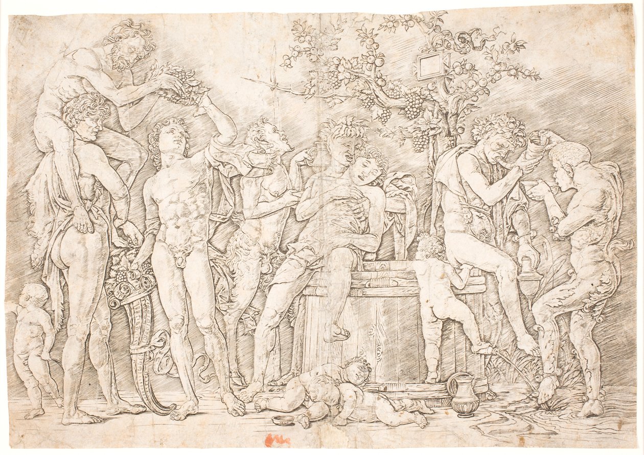 Bacanal junto al barril de vino de after Andrea Mantegna