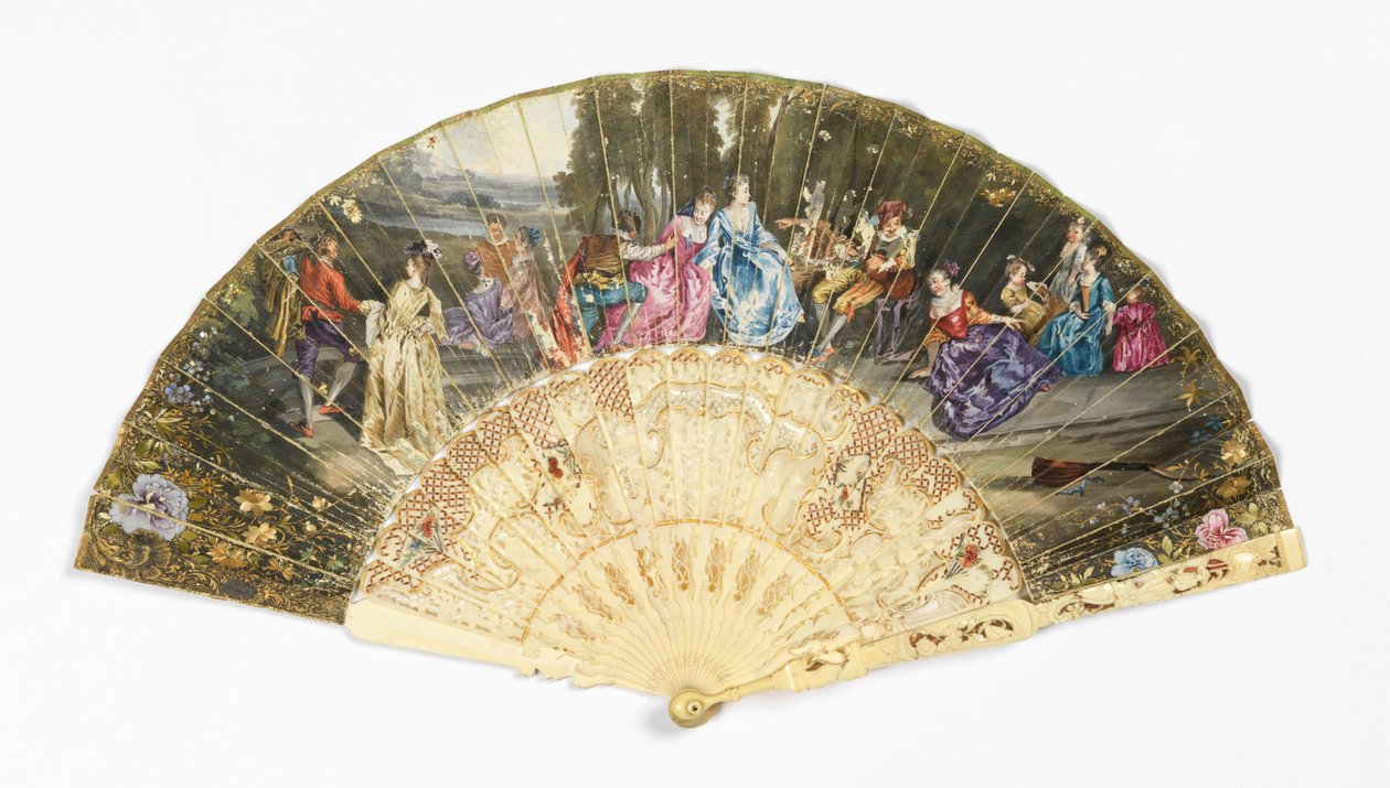 Abanico plisado de after Antoine Watteau