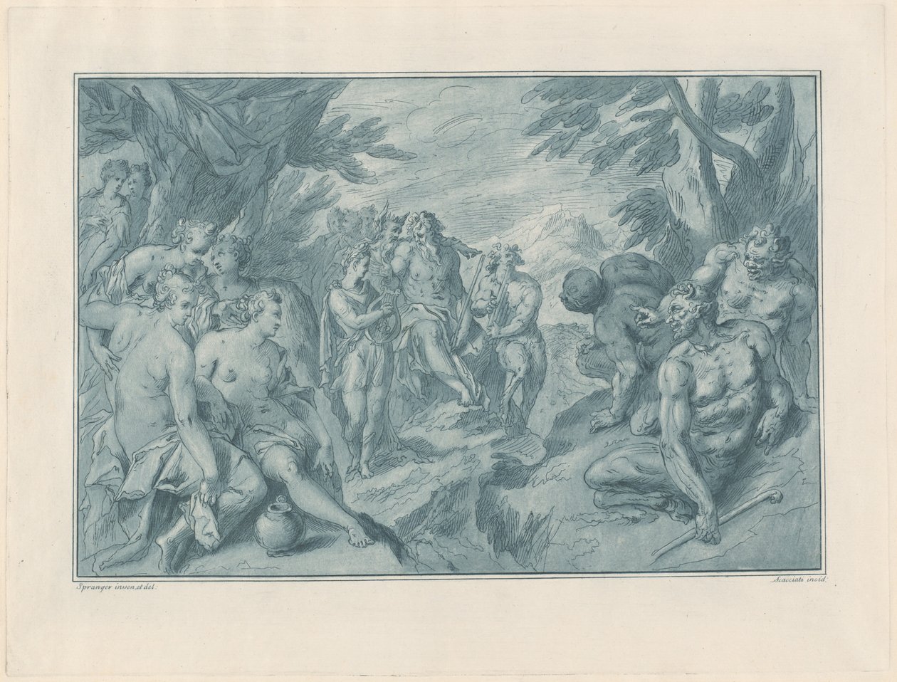 El concurso musical entre Apolo y Pan de after Bartholomaeus Spranger Andrea Scacciati