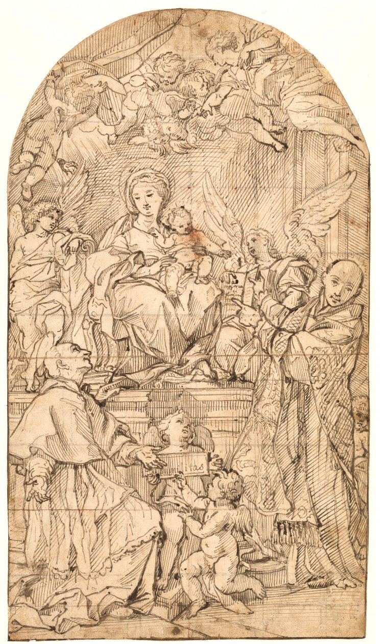 La Virgen y el Niño entronizados, flanqueados por ángeles y los Santos Carlos Borromeo e Ignacio de Loyola de after Carlo Maratti