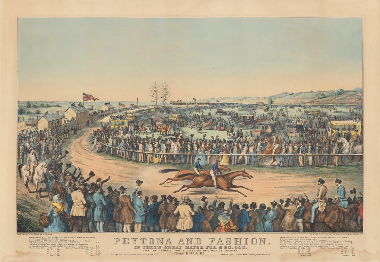 Peytona y Fashion: En su gran carrera por $20,000. En el Union Course L.I. 13 de mayo de 1845, ganada por Peytona. Tiempo 7:39 3/4, 7:45 1/4 de after Charles Severin
