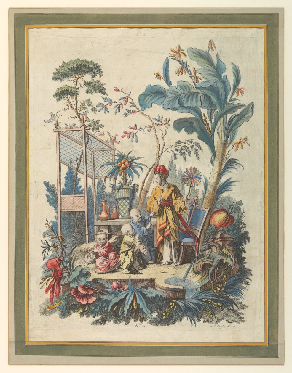 Lámina 7 de un Conjunto de Escenas de Género Chinas de after Francois Boucher