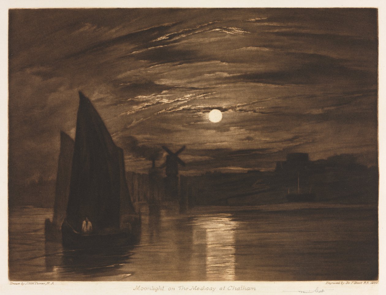 Luz de luna en el Medway en Chatham de after Frank Short