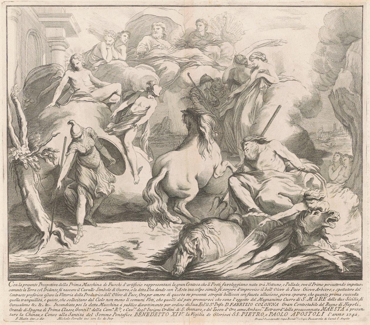 La Prima Macchina para la Chinea de 1742: La Competencia de Neptuno y Minerva de after François Hutin Miguel de Sorellò