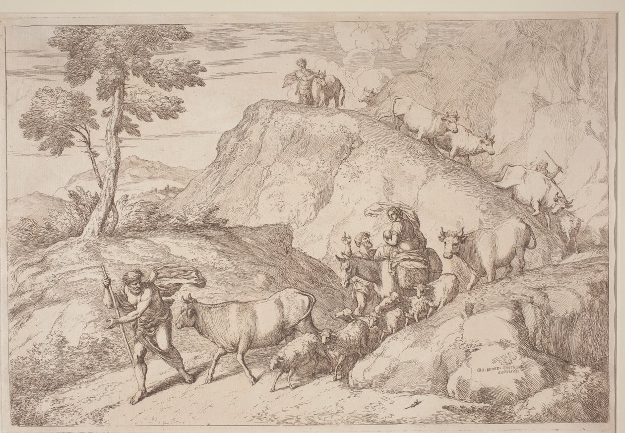 Un pastor anciano guiando el rebaño de after Giovanni Benedetto Castiglione Gaetano Zompini