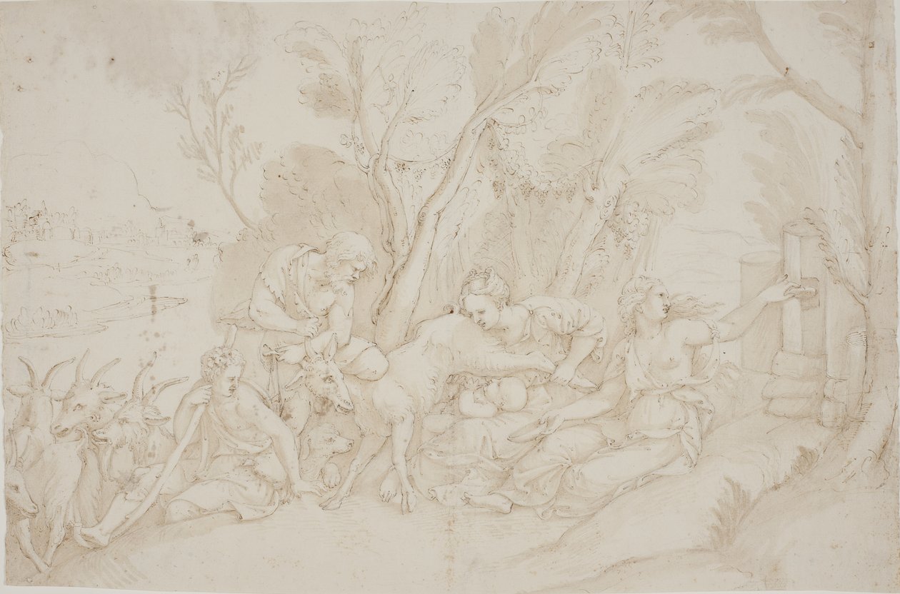 Júpiter amamantado por la cabra Amaltea de after Giulio Romano