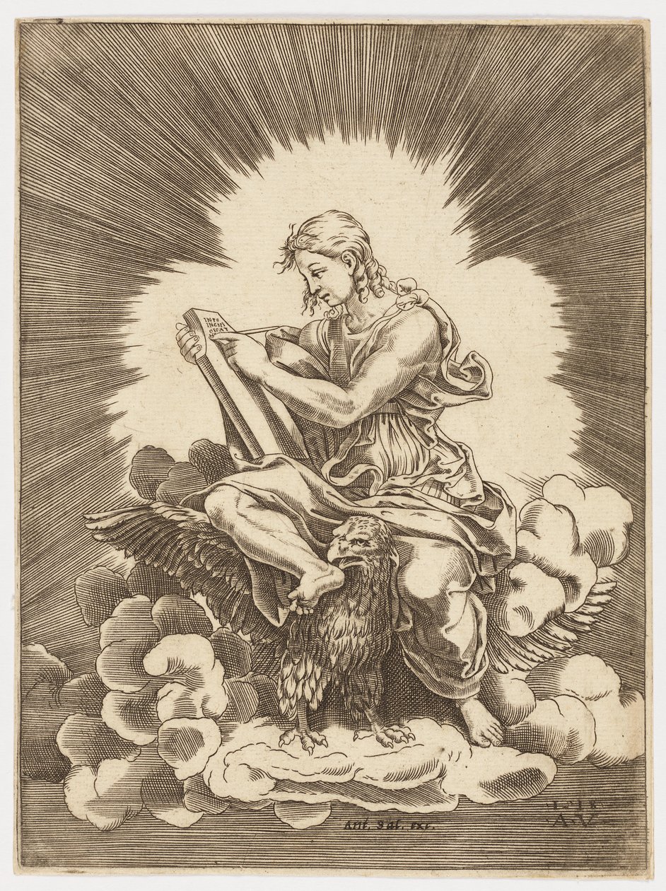 San Juan, escribiendo, sentado en un águila de after Giulio Romano