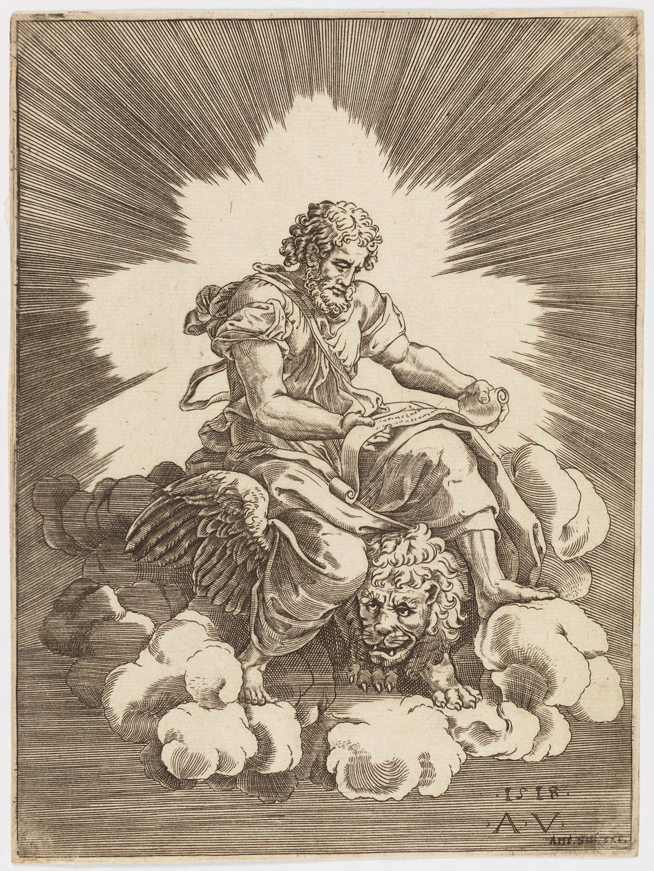 San Marcos, sentado en un león de after Giulio Romano