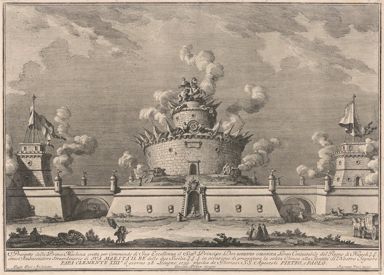 La Prima Macchina para la Chinea de 1759: Una fortaleza de after Giuseppe Palazzi Giuseppe Vasi after Paolo Posi