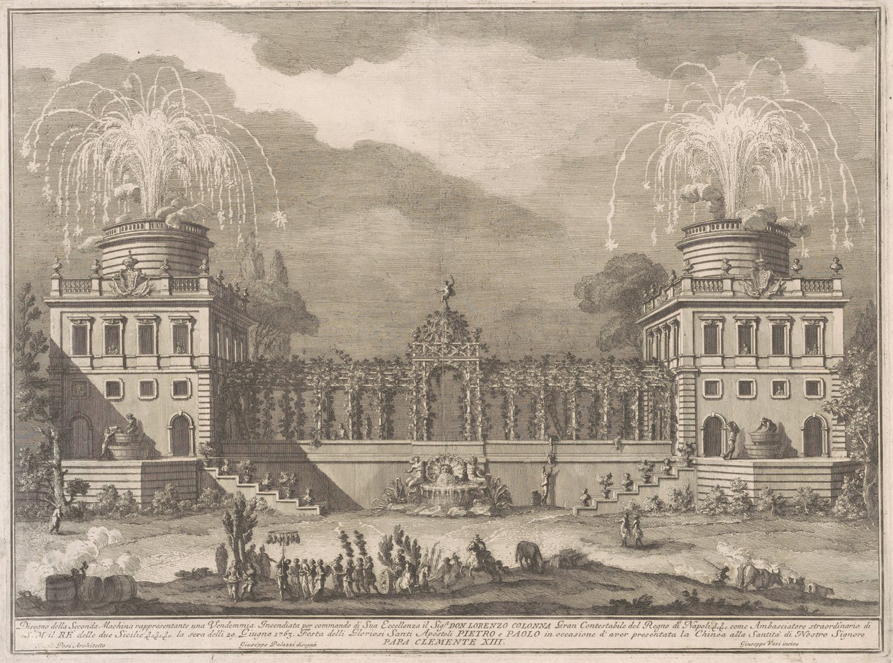 La Seconda Macchina para la Chinea de 1763: La Cosecha de Uvas de after Giuseppe Palazzi Giuseppe Vasi after Paolo Posi
