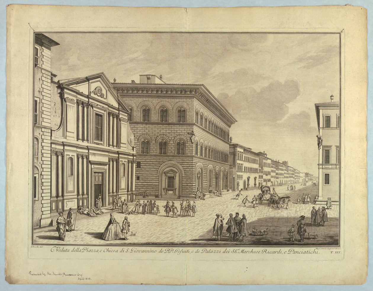 Vista de Florencia, placa de "Scelta di XXIV Vedute delle principali contrade, piazze, chiese, e palazzi della Città di Firenze" de after Giuseppe Zocchi