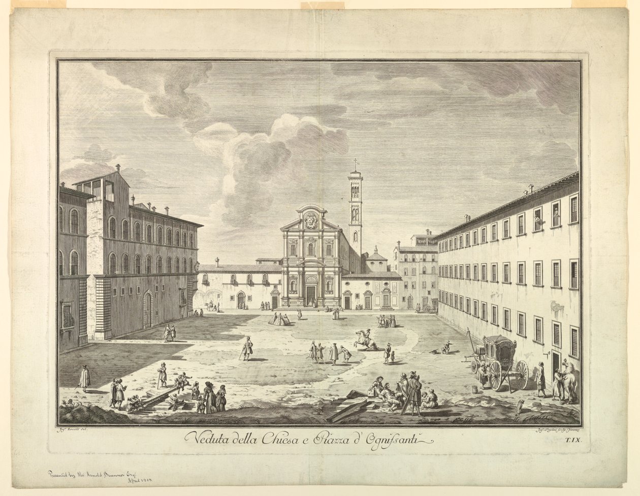 Vista de Florencia, Placa de "Scelta di XXIV Vedute delle principali contrade, piazze, chiese, e palazzi della Città di Firenze" de after Giuseppe Zocchi