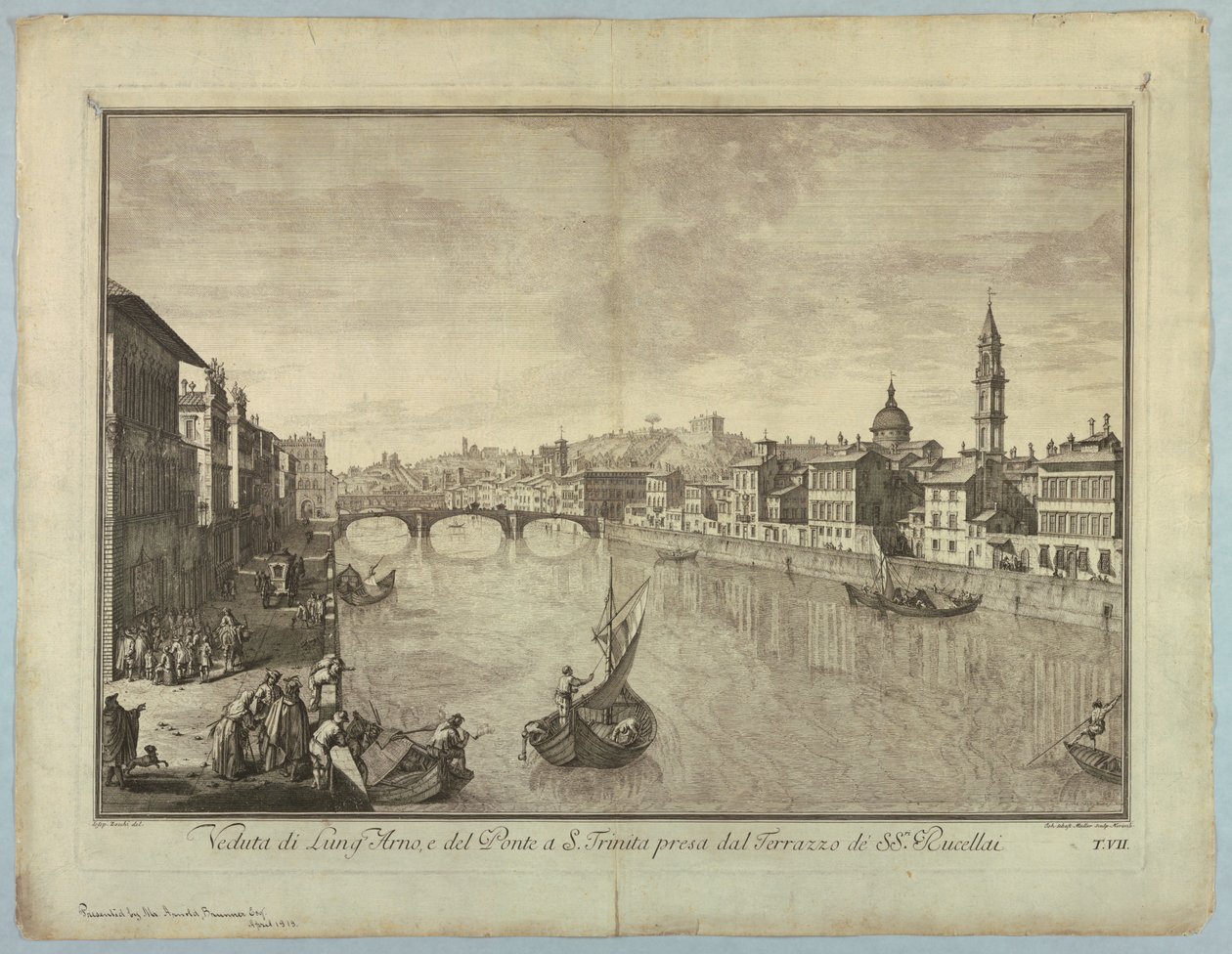 Vista de Florencia, placa de "Scelta di XXIV Vedute delle principali contrade, piazze, chiese, e palazzi della Città di Firenze" de after Giuseppe Zocchi