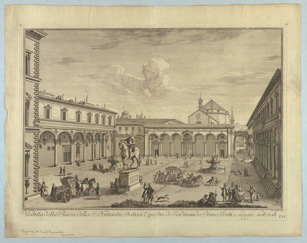 Vista de Florencia, placa de "Scelta di XXIV Vedute delle principali contrade, piazze, chiese, e palazzi della Città di Firenze" de after Giuseppe Zocchi