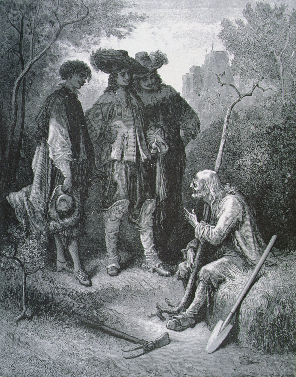 Ilustración para El anciano y los tres jóvenes, de Fábulas de Jean de La Fontaine (1621-95) de Gustave after Dore