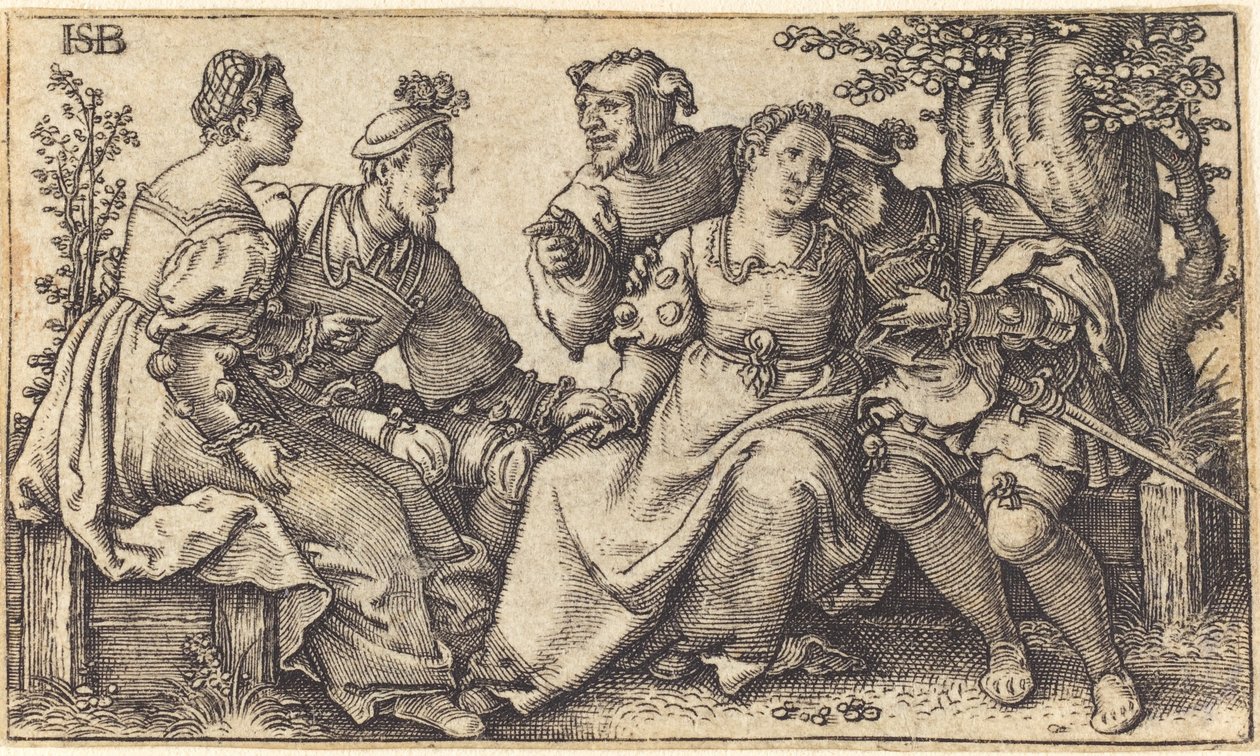 Dos parejas amorosas con payaso de after Hans Sebald Beham