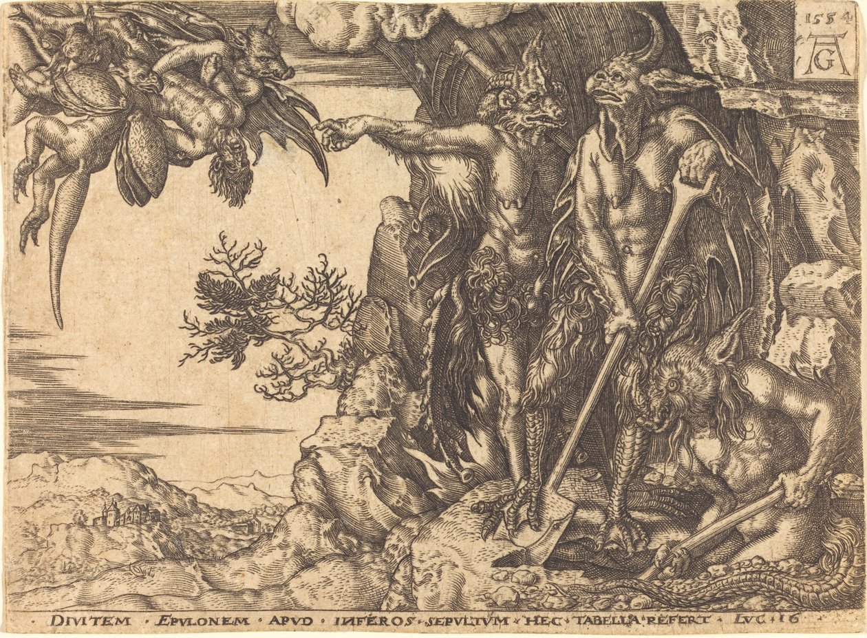 El hombre rico siendo llevado por el diablo de after Heinrich Aldegrever