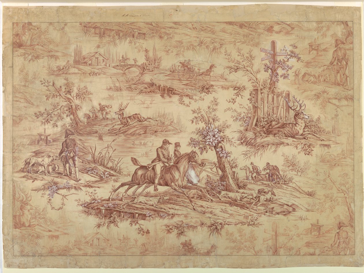 Cartón para Textil Impreso de Algodón, La Ruta de Jouy de after Horace Vernet