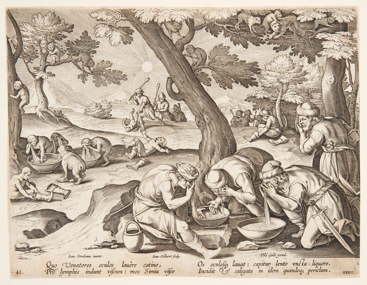 Monos imitando cazadores de after Jan van der Straet, called Stradanus