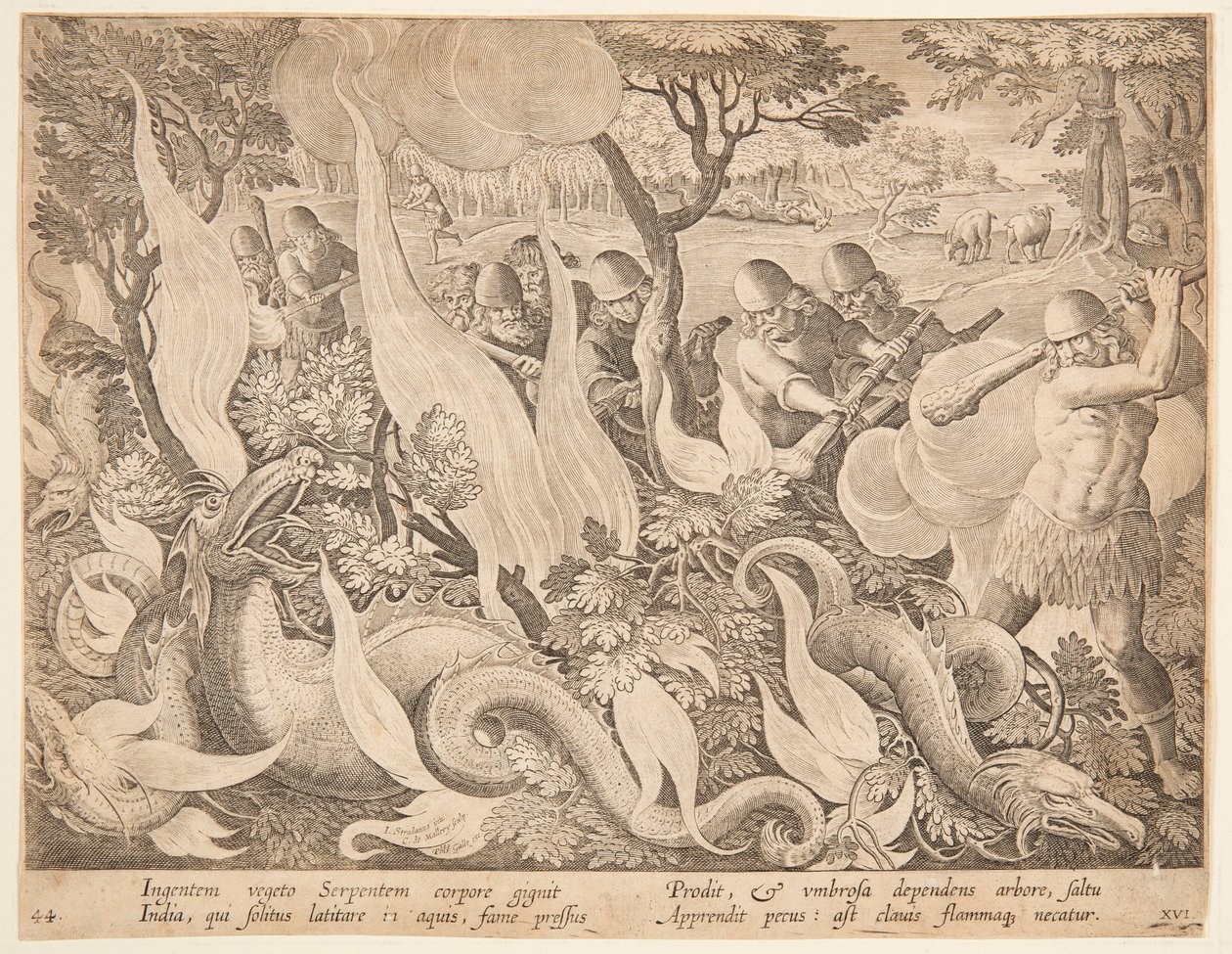 Serpientes luchando con fuego de after Jan van der Straet, called Stradanus