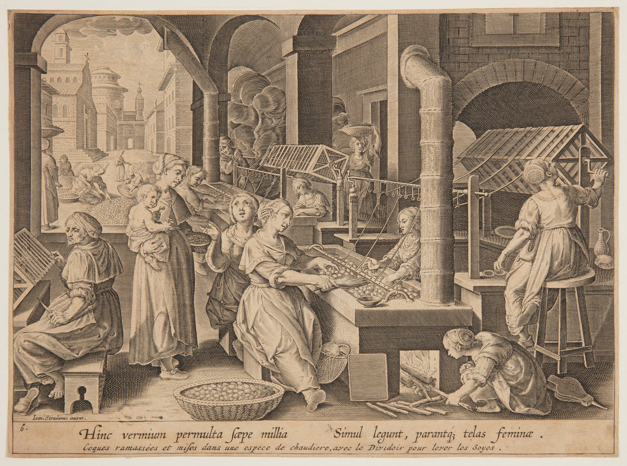 Desenrollando los capullos de seda de after Jan van der Straet, called Stradanus