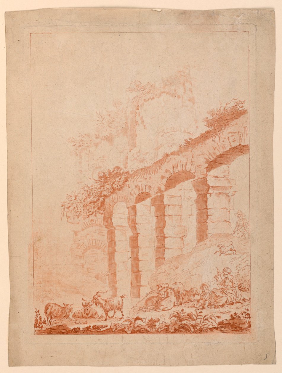 Cabriteros en Paisaje con Ruinas de after Jean Baptiste Huet