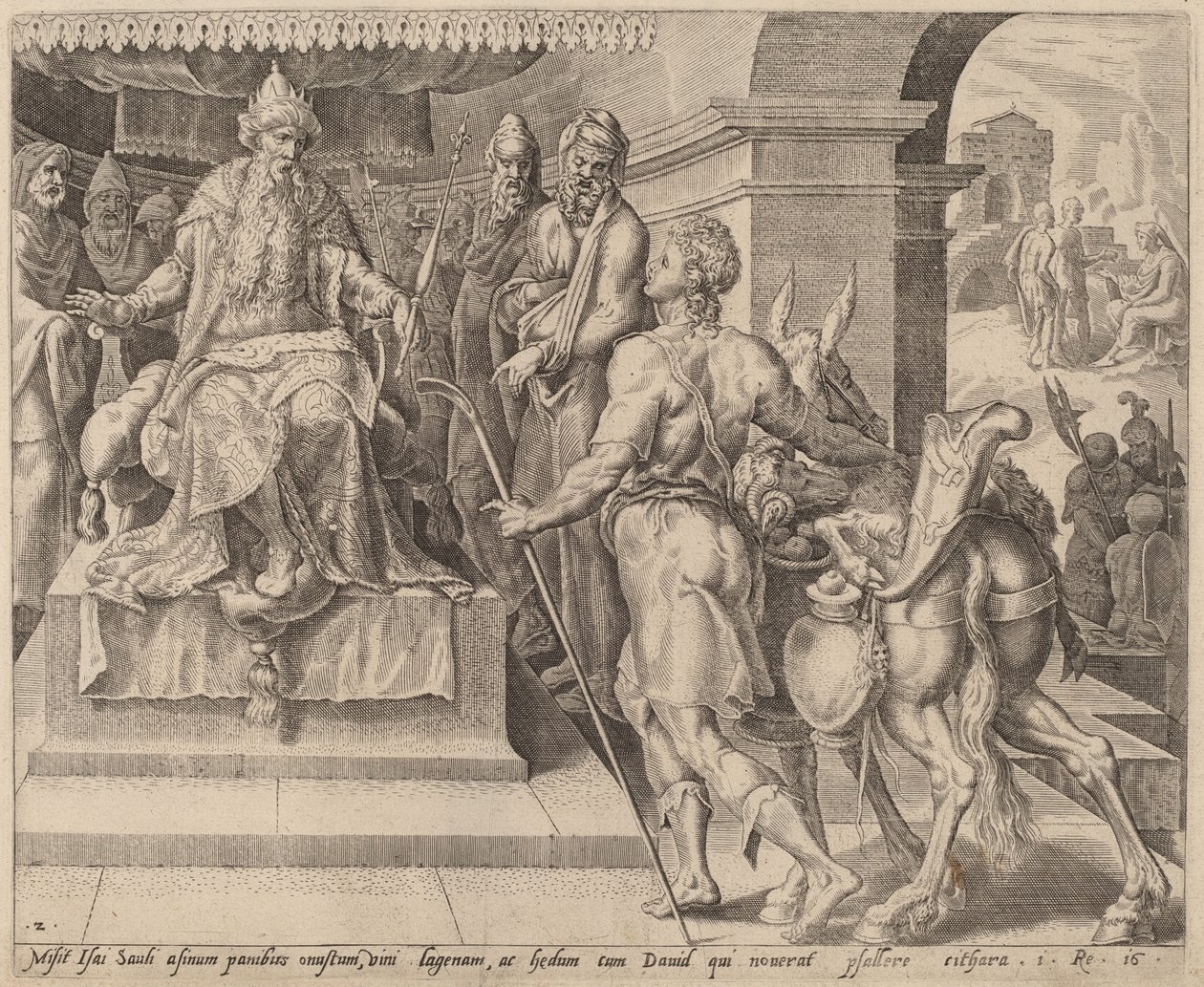 David llevando regalos de su padre a Saúl de after Maerten van Heemskerck