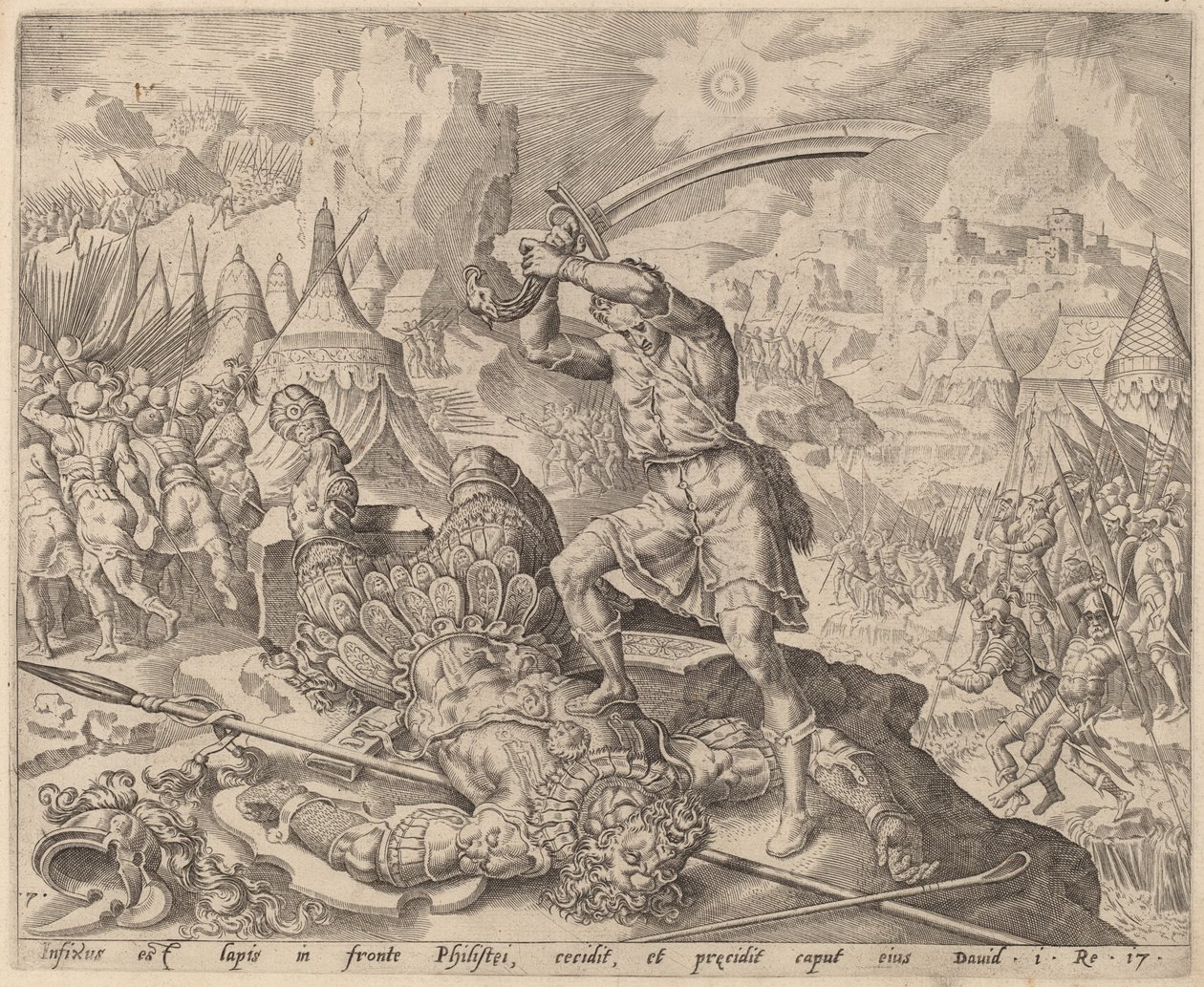 David cortando la cabeza de Goliat de after Maerten van Heemskerck