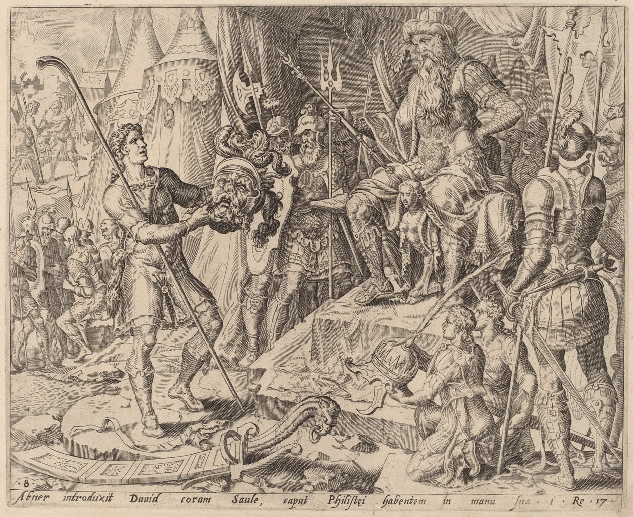 David con la cabeza de Goliat ante Saúl de after Maerten van Heemskerck