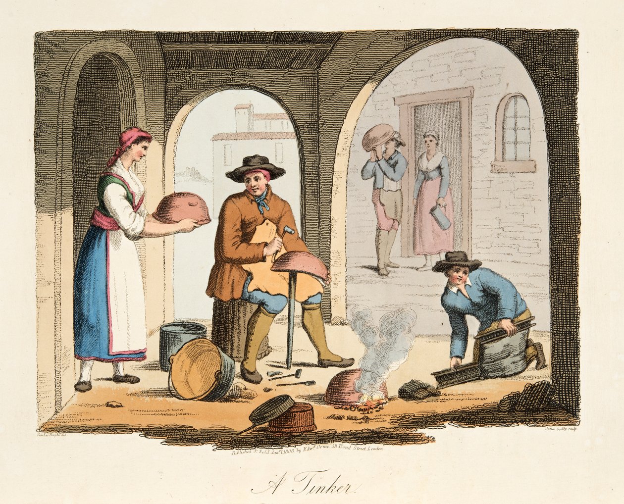 Un hojalatero viajero, de Escenarios Italianos, representando las costumbres y diversiones de los diferentes estados de Italia, pub. 1806 de after P. van Lerberghi