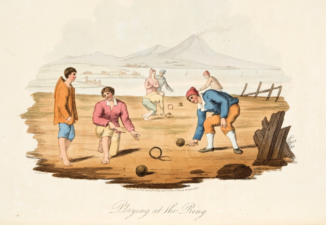 Jugando al anillo, de Escenarios Italianos, representando las costumbres y diversiones de los diferentes estados de Italia, pub. 1806 de after P. van Lerberghi
