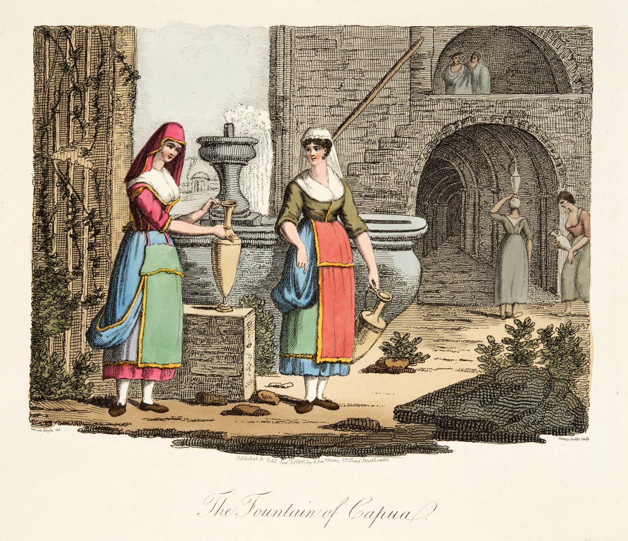 La fuente de Capua, de Escenarios Italianos, representando las costumbres y diversiones de los diferentes estados de Italia, pub. 1806 de after P. van Lerberghi