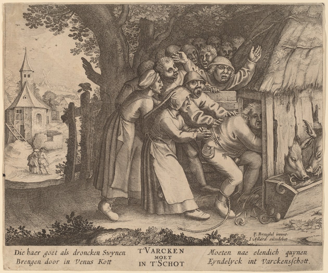 El borracho empujado al chiquero de after Pieter Bruegel the Elder