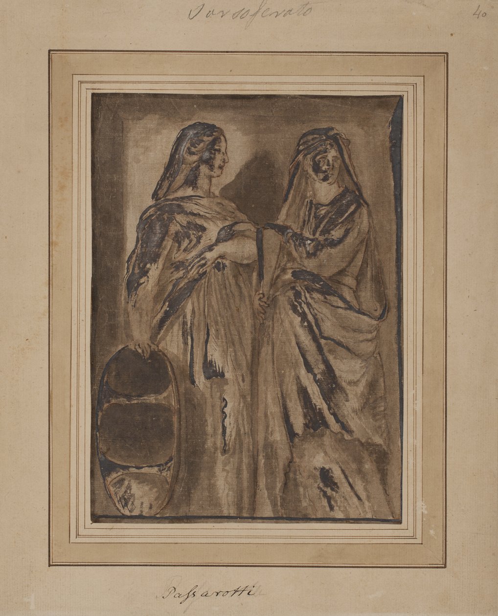 Dos Matronas Romanas de Pie, una con un Escudo de after Polidoro da Caravaggio