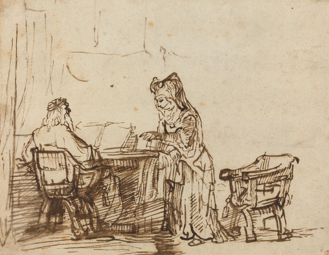 Hannah rechazando los reproches del profeta Elí de after Rembrandt van Rijn
