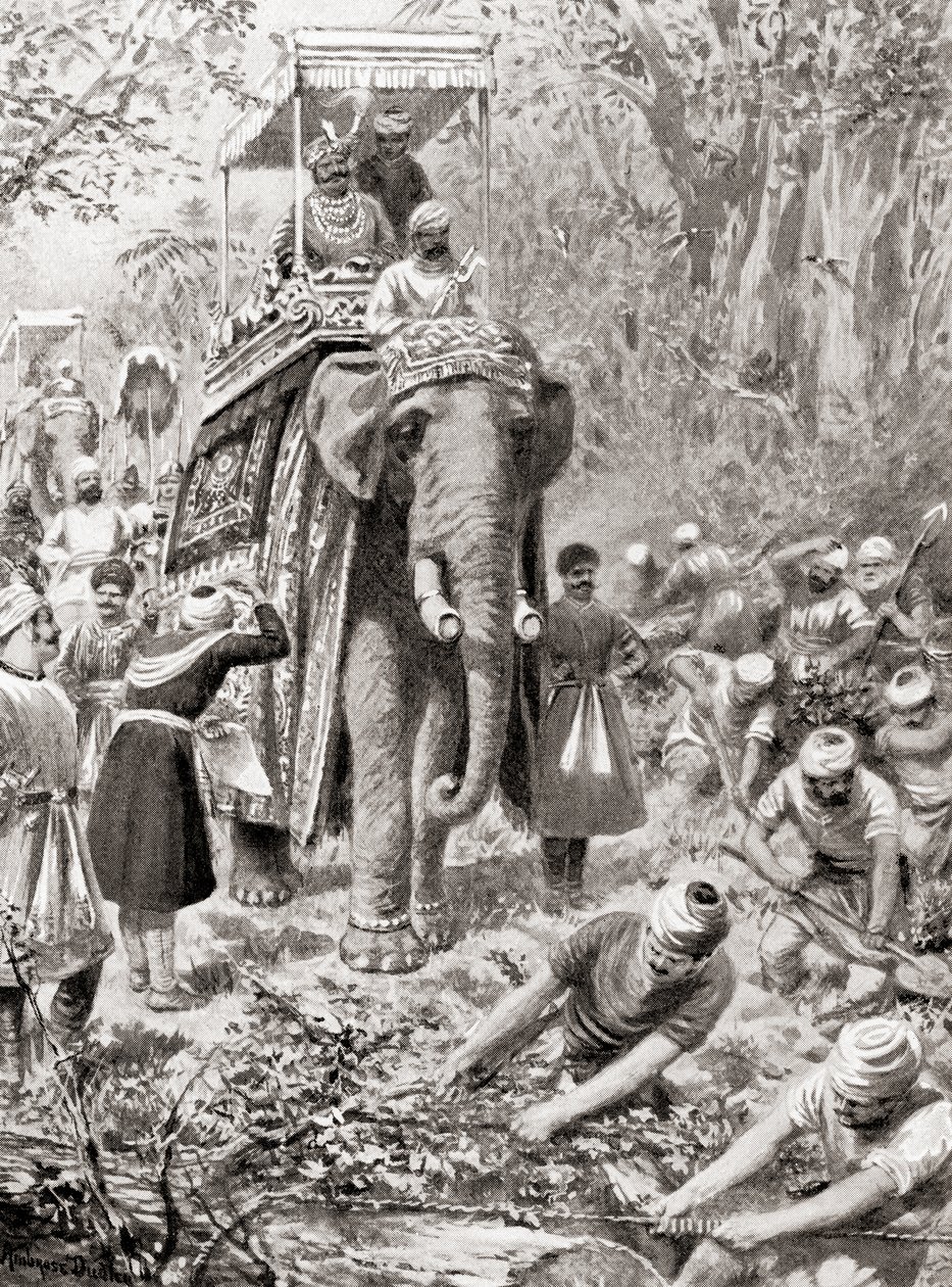 Inspección de la Gran Carretera del Norte de Sher Shah Suri, (ahora La Gran Carretera del Tránsito), de la Historia de las Naciones de Hutchinson, pub.1915 de after Robert Dudley