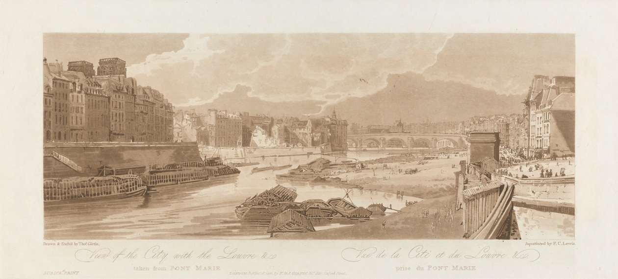 Vista de la ciudad con el Louvre. 1802; Lámina 3 de Vistas de París, volumen Emanuel. de after Thomas Girtin
