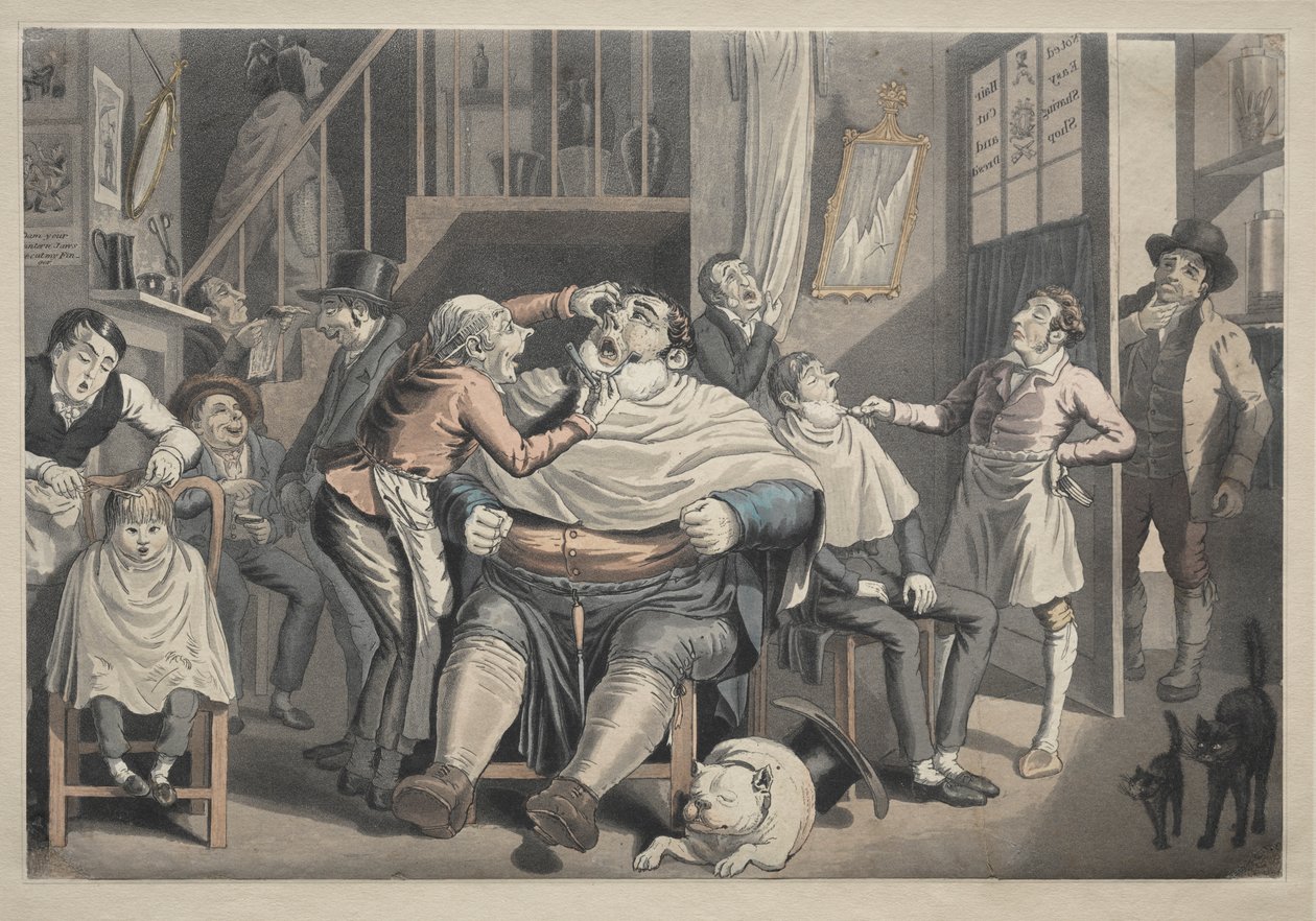 Una barbería de after Thomas Rowlandson