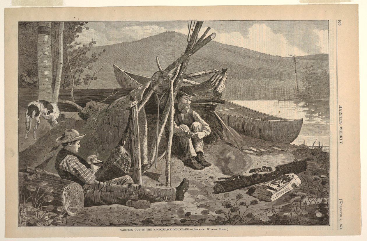 Acampando en las Montañas Adirondack de after Winslow Homer