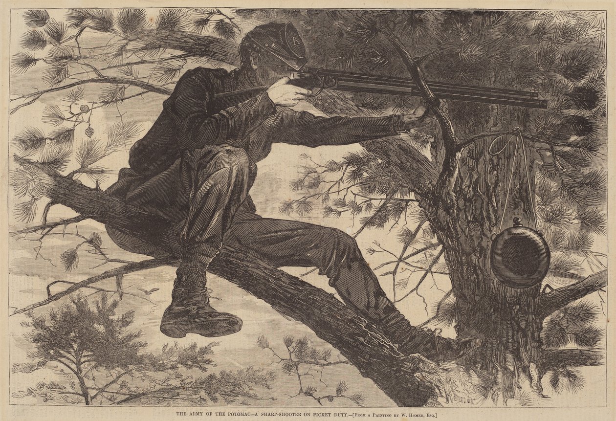 El ejército del Potomac - Un francotirador en servicio de guardia de Winslow Homer