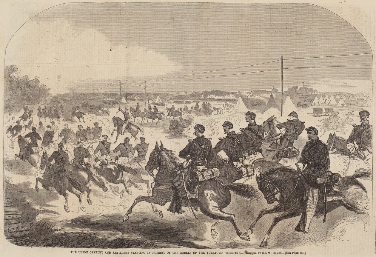 La Caballería y Artillería de la Unión Partiendo en Persecución de los Rebeldes por el Camino de Yorktown de Winslow Homer