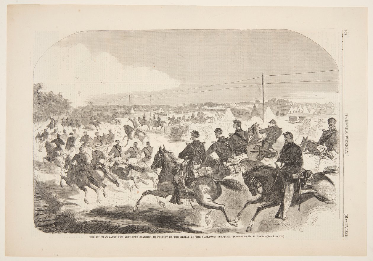La caballería y artillería de la Unión persiguiendo a los rebeldes por la autopista de Yorktown de Winslow Homer