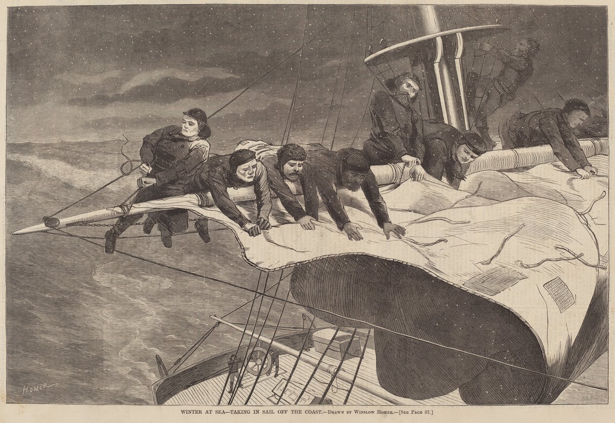 Invierno en el mar - Tomando vela frente a la costa de Winslow Homer