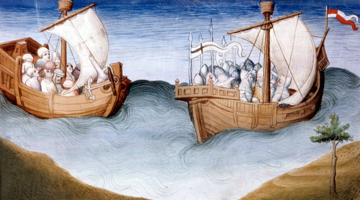 La flota de los cruzados, del Libro de las Maravillas, c.1410-12 de and workshop Boucicaut Master