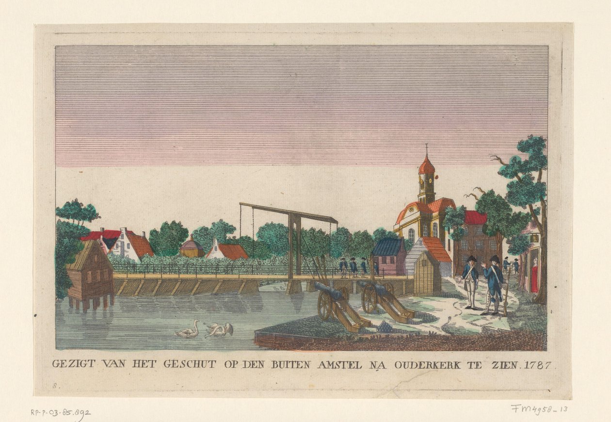 Batería en Ouderkerk, 1787 Vista de la artillería en den Buiten Amstel después de Ouderkerk en exhibición 1787 (título sobre objeto) Baterías alrededor de Ámsterdam en 1787 (copias en alemán) (título de la serie) de anonymous (attributed to)
