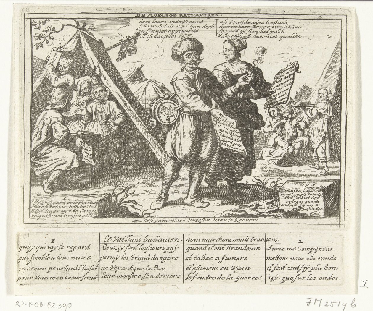 Los valientes bátavos, 1673 The Brave Bathaviers / Le Vaillans battaviers (título sobre el objeto) Seis caricaturas francesas de los holandeses de 1673 (título de la serie) de anonymous (possibly)