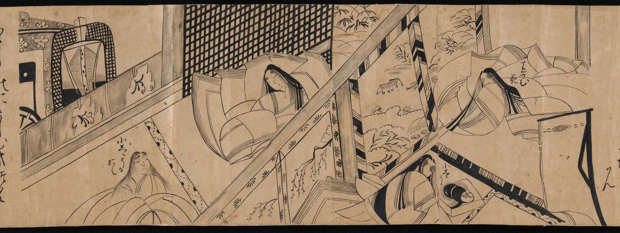 "Akashi", "Boyas del Canal" ("Miotsukushi"), "El Parche de Ajenjo" ("Yomogiu"), "La Casa de la Puerta" ("Sekiya") y "Concurso de Dibujos" ("E-awase"), capítulos de la Historia de Genji (Genji monogatari). de anonymous 